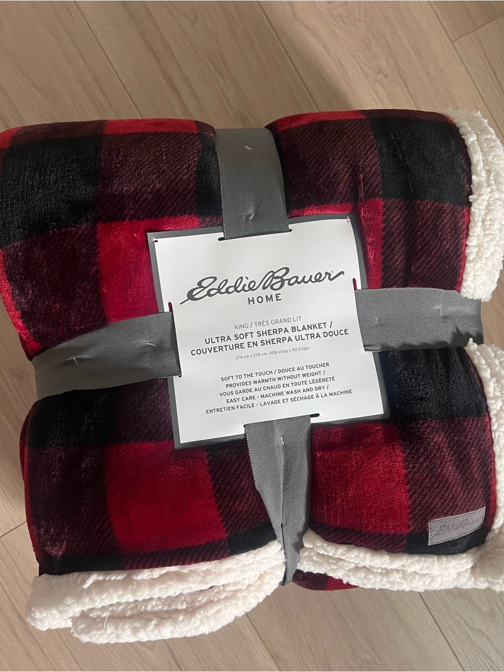 Eddie Bauer Red and Black Buffalo Plaid Sherpa King Blanket